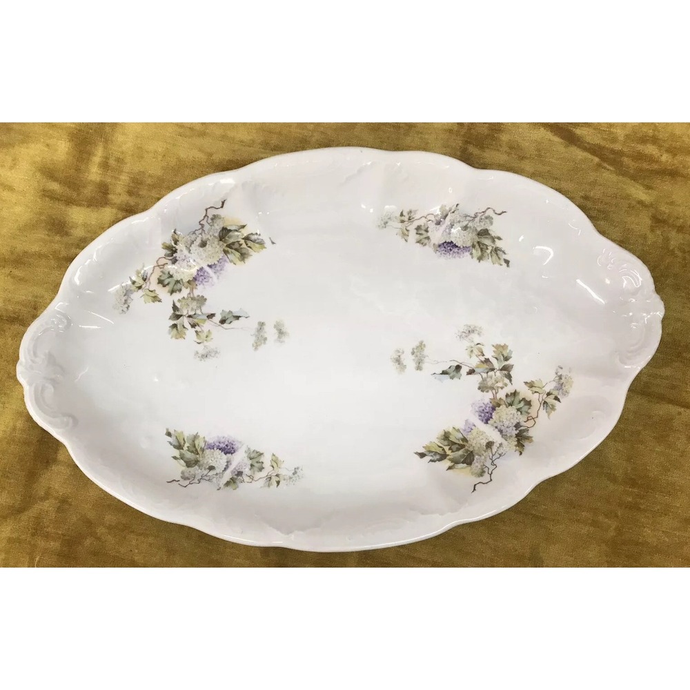 Antique MZ Austria Habsburg 996 Oval Serving Platter Purple Hydrangea Floral